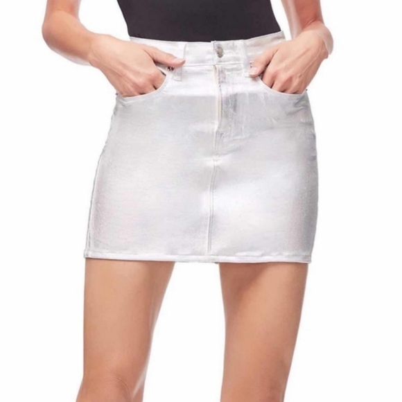 Good American White Silver Iridescent Mini Skirt Size 2 - Picture 1 of 12